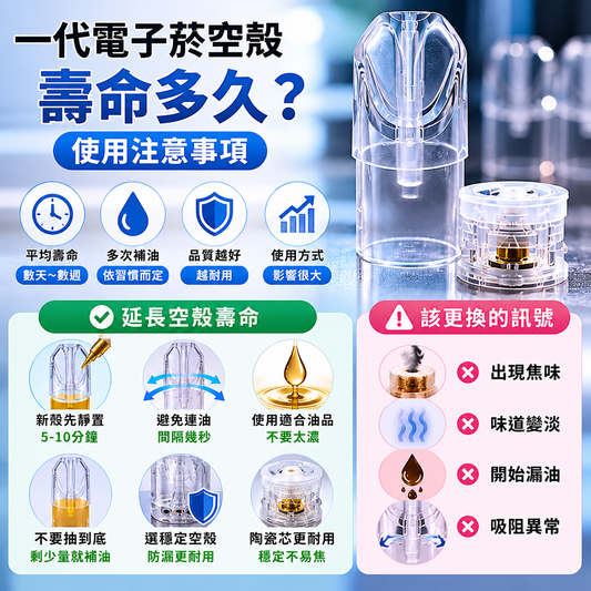 一代電子菸空殼壽命多久？使用注意事項一次看懂